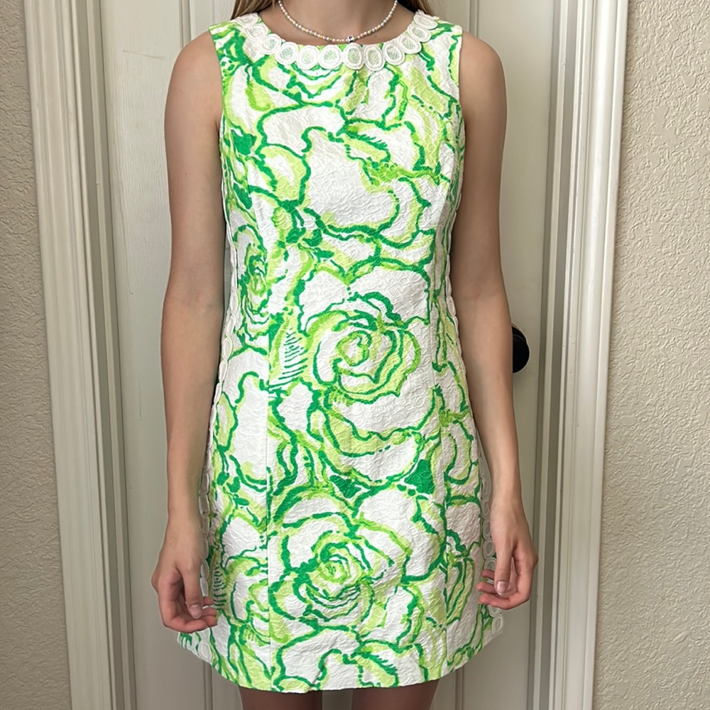 LILLY PULITZER classic green floral dress with plus FREE ID Case